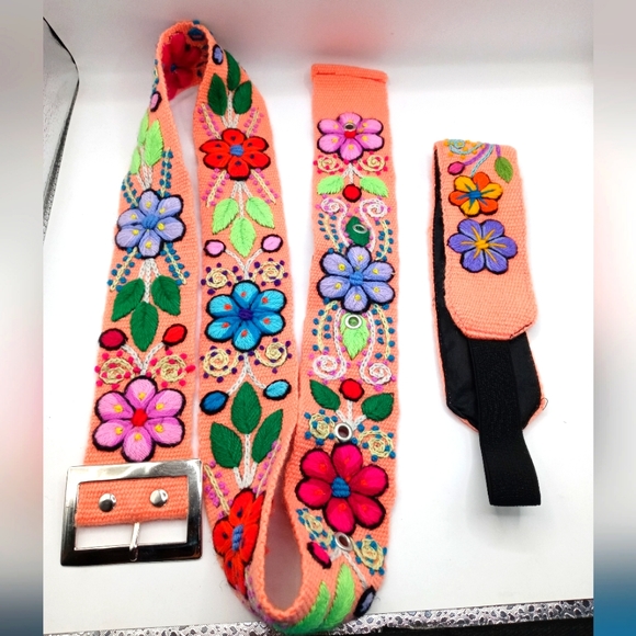 Belt set with flower embroidered headband. multicolored - Picture 5 of 11